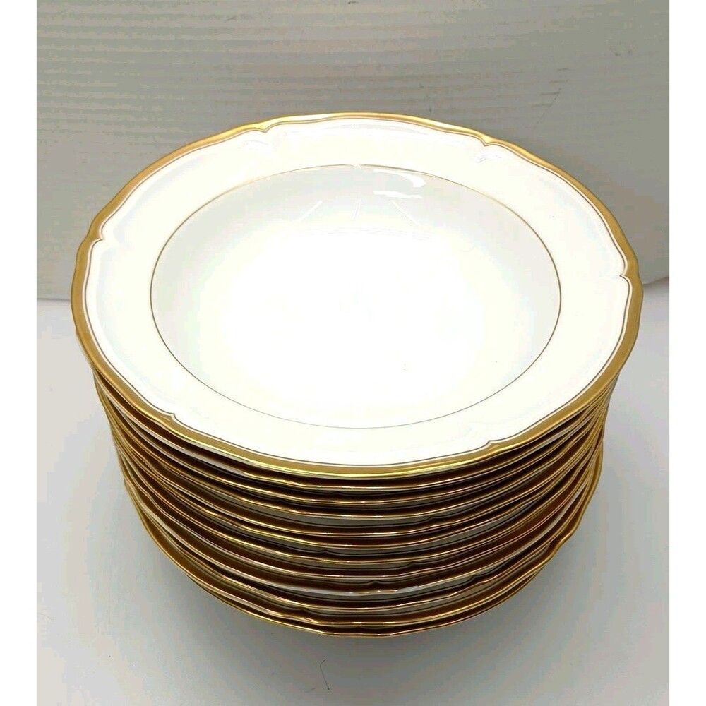 Mikasa Hyde Rim Soup Bowls Park Platinum Fine China Dinnerware White 9-1/8" - 12